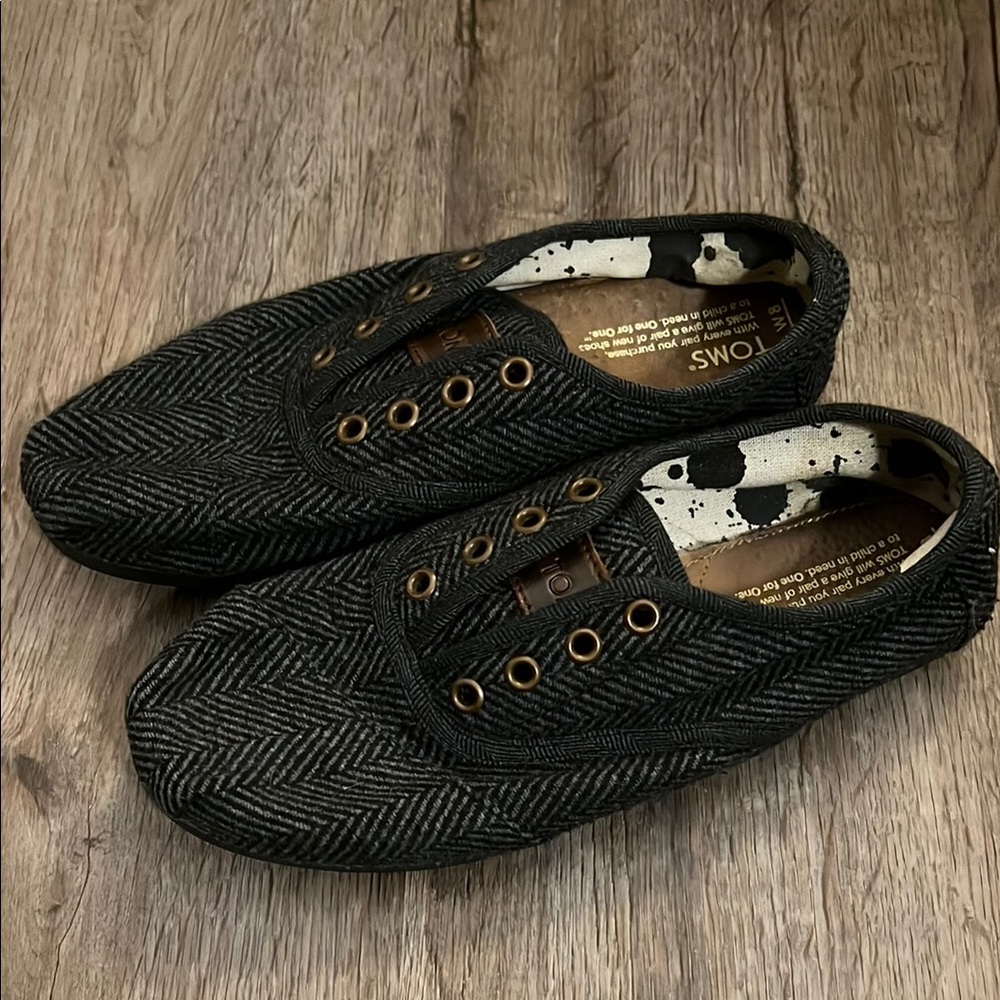 TOMS Black Herringbone Slip-On Shoes